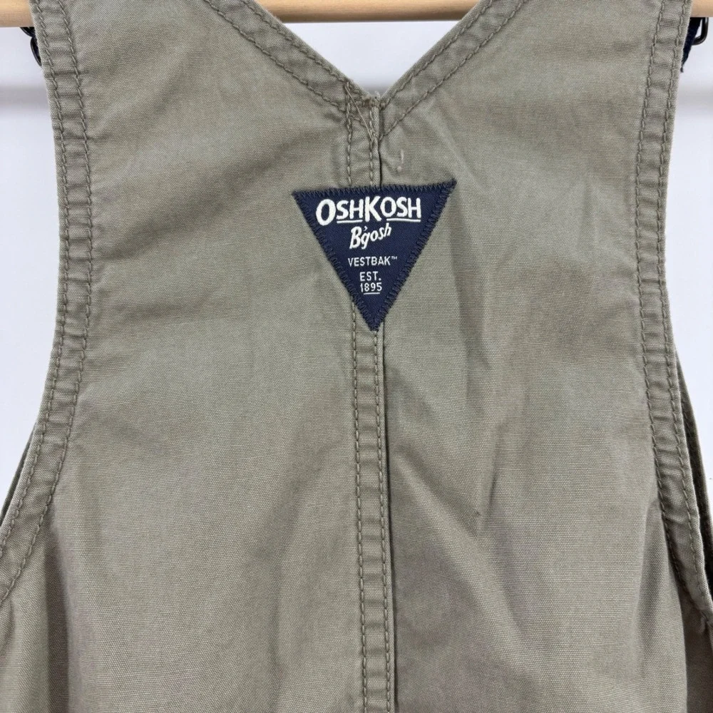 OshKosh B'gosh Kids Canvas Overalls 5T Olive Green Vestbak Striped Straps Gorp